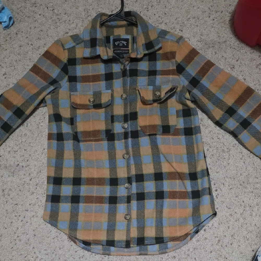 Billabong Blue and Tan Plaid Button Down Shirt